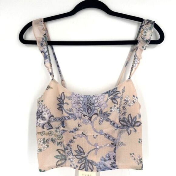 NWT Secret Mission Janice Top Only Floral Smocked Pink Ruffle Strap Small pink - Picture 1 of 12